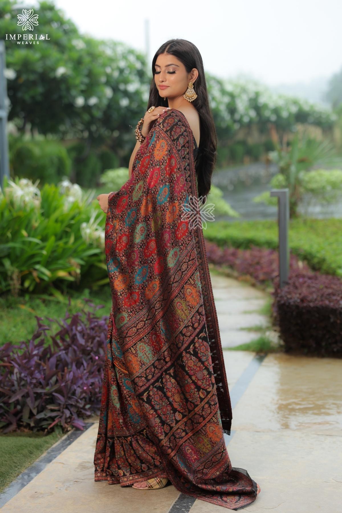 Black Pashmina Silk Saree