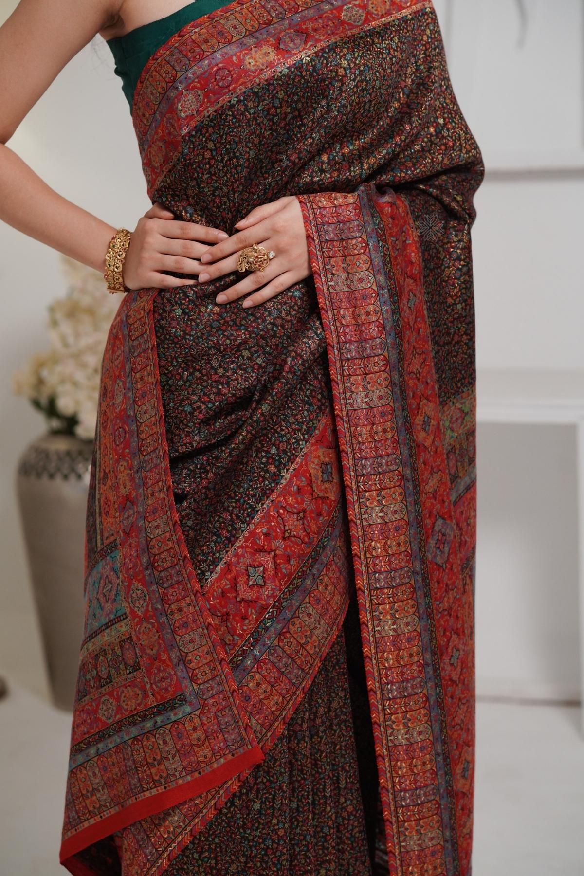 Black Kani Jamawar Silk SareeImperial Weaves