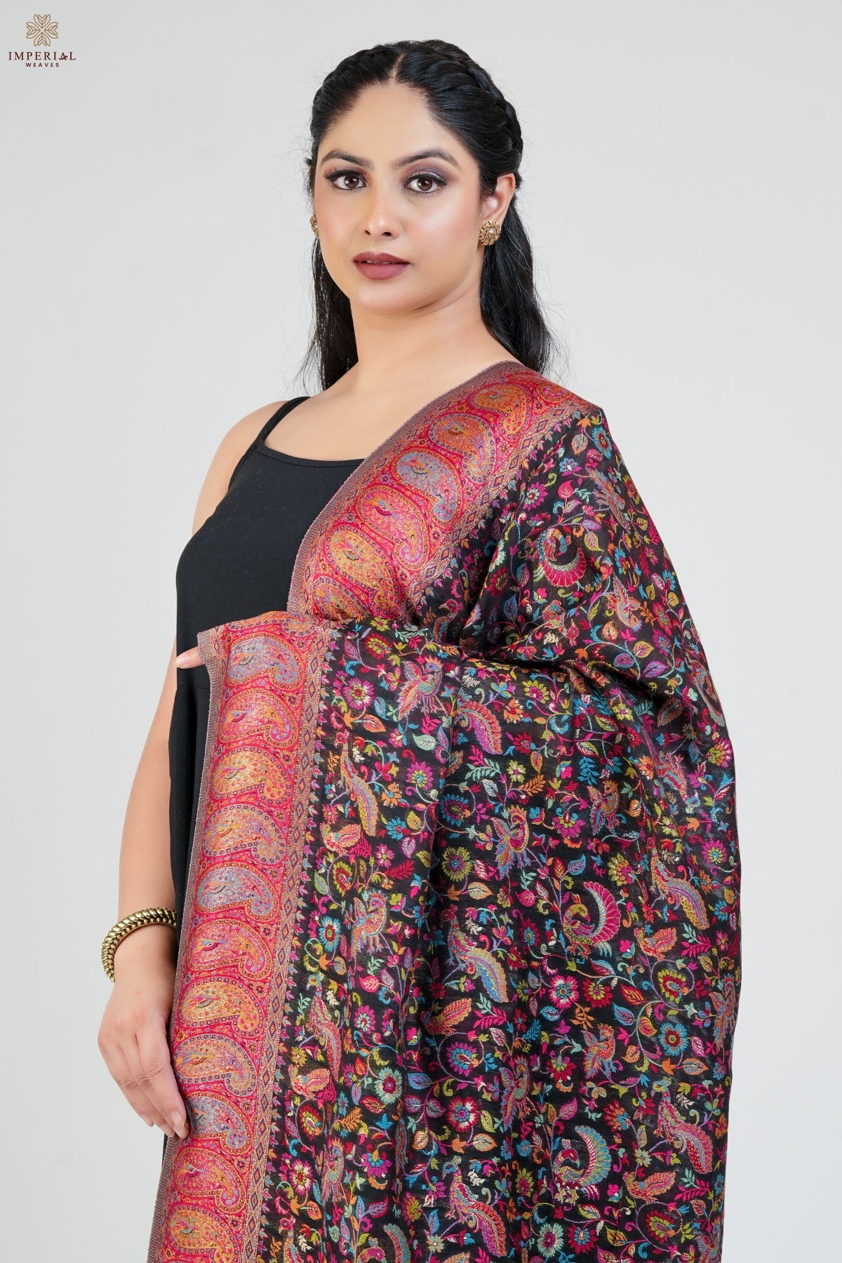 Black Kani Kalamkari Silk Dupatta - Imperial Weaves