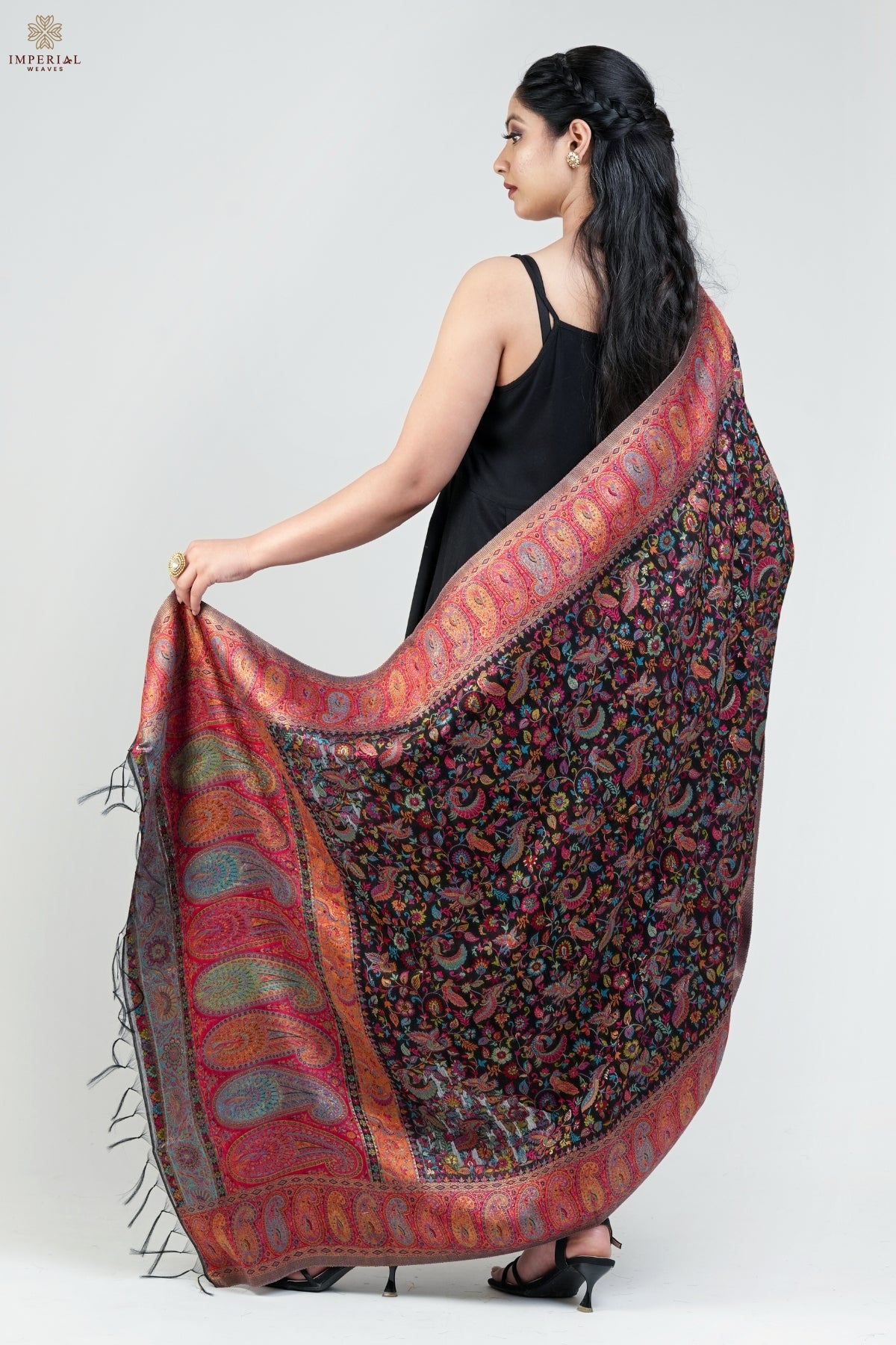 Black Kani Kalamkari Silk Dupatta - Imperial Weaves