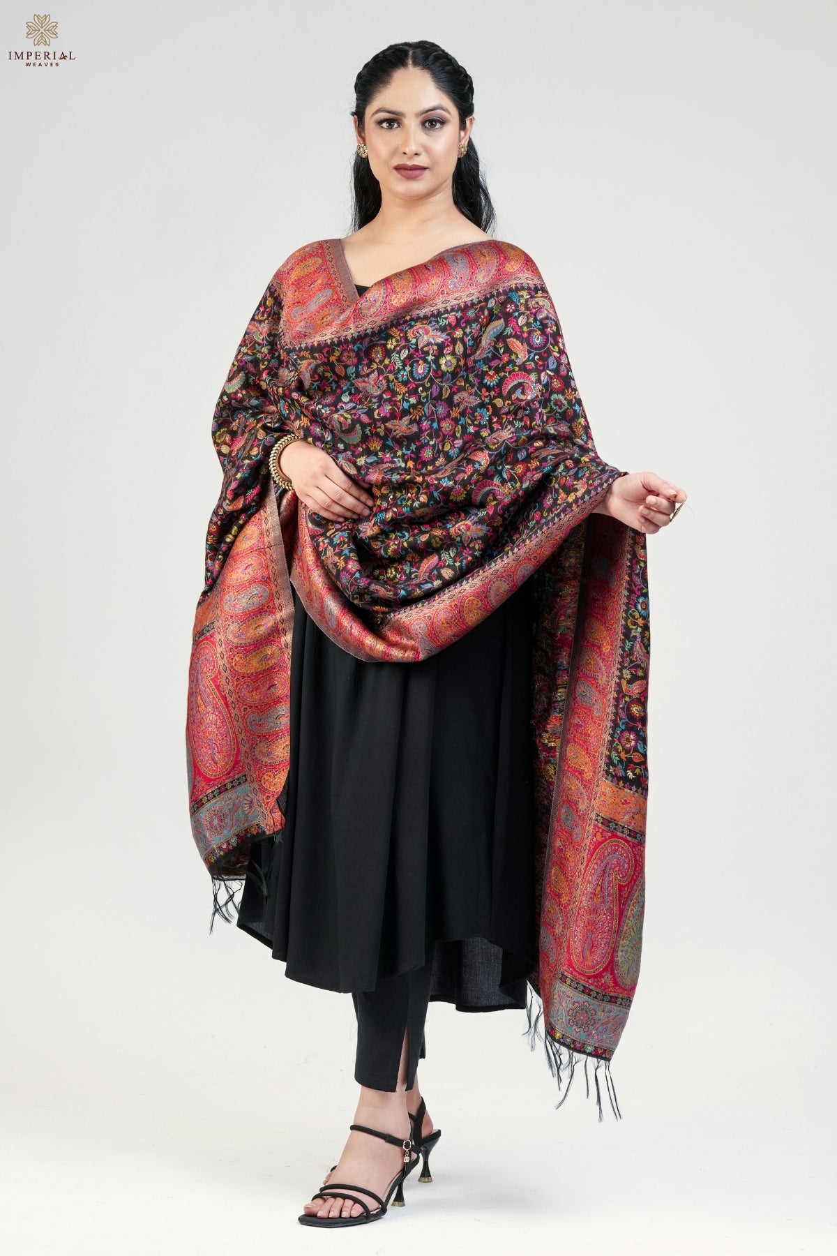 Black Kani Kalamkari Silk Dupatta - Imperial Weaves