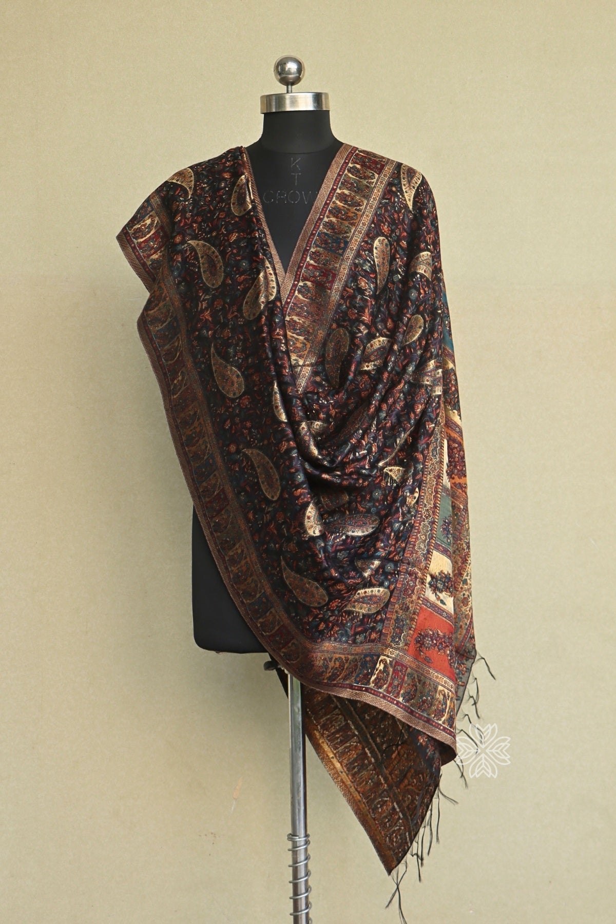 Black Paisley Kani Silk Dupatta