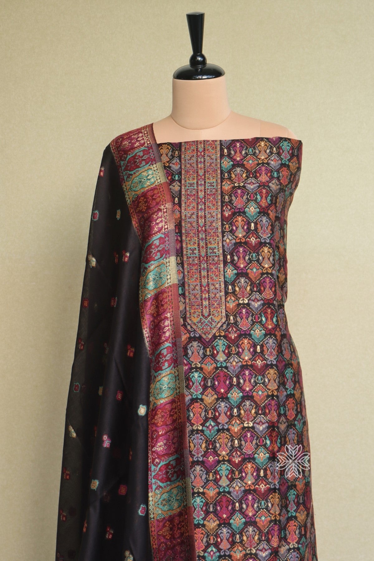 Black KashmiriKani Silk Suit