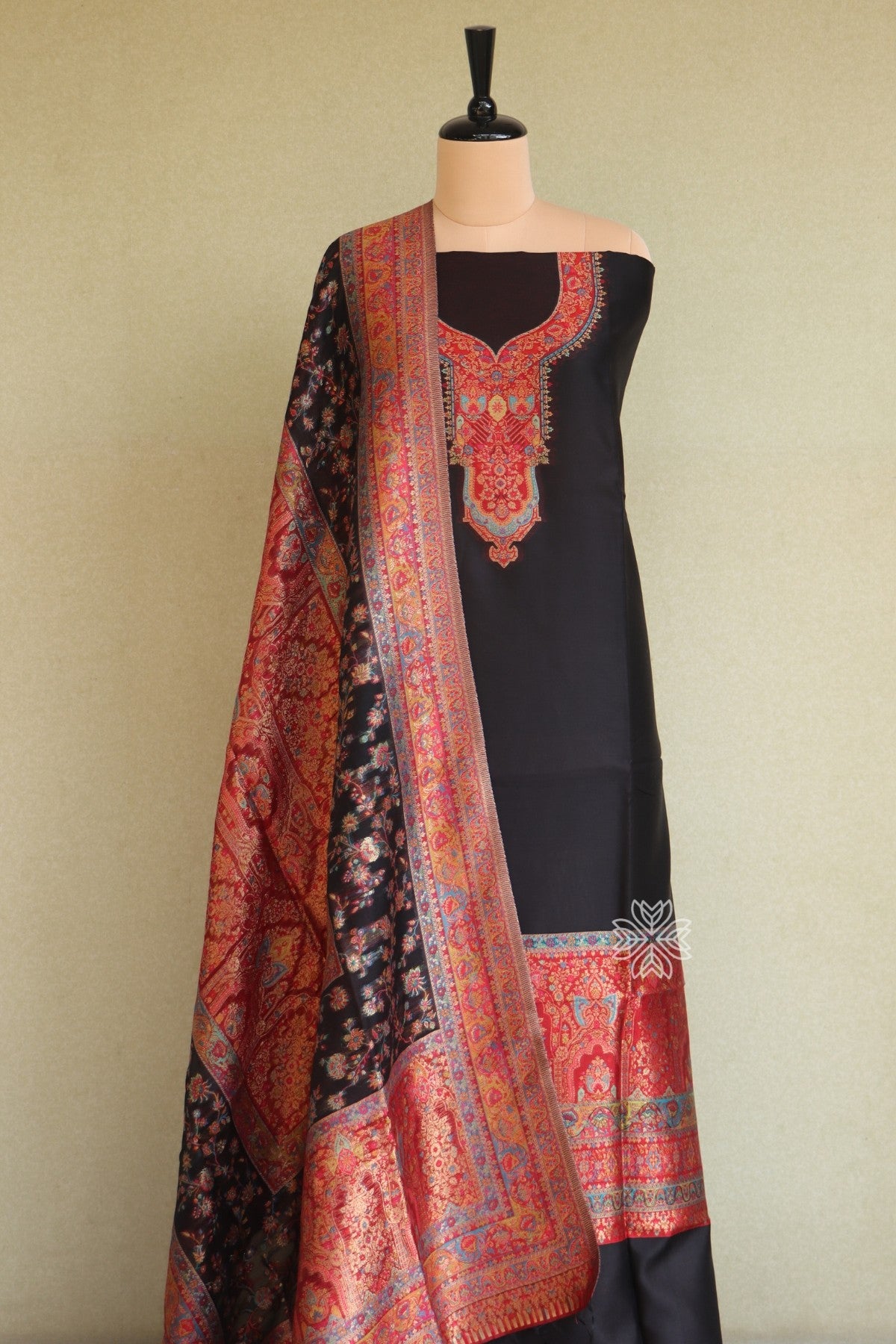 Black Kani Silk Suit with Allover Dupatta
