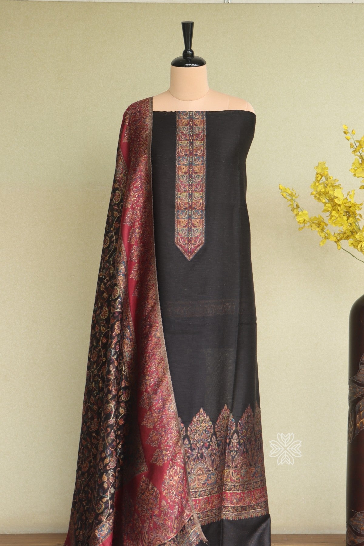 Black Traditional dress with patterned shawl Dupatta