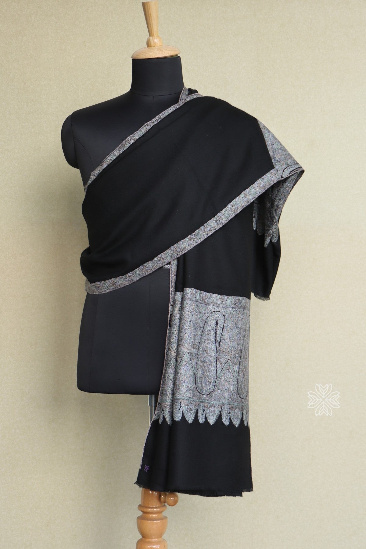 Black Pashmina Sozni Shawl For Men