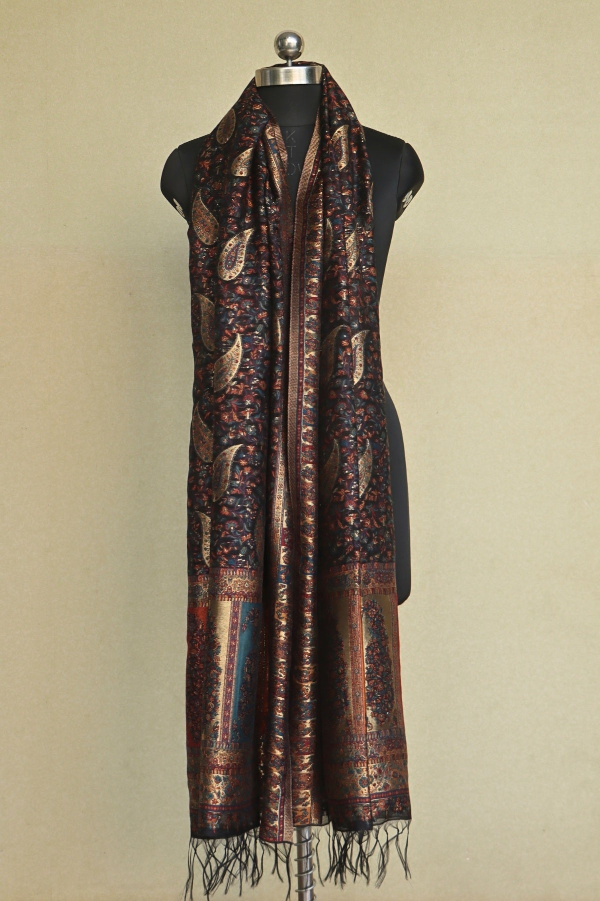 Black Paisley Kani Silk Dupatta
