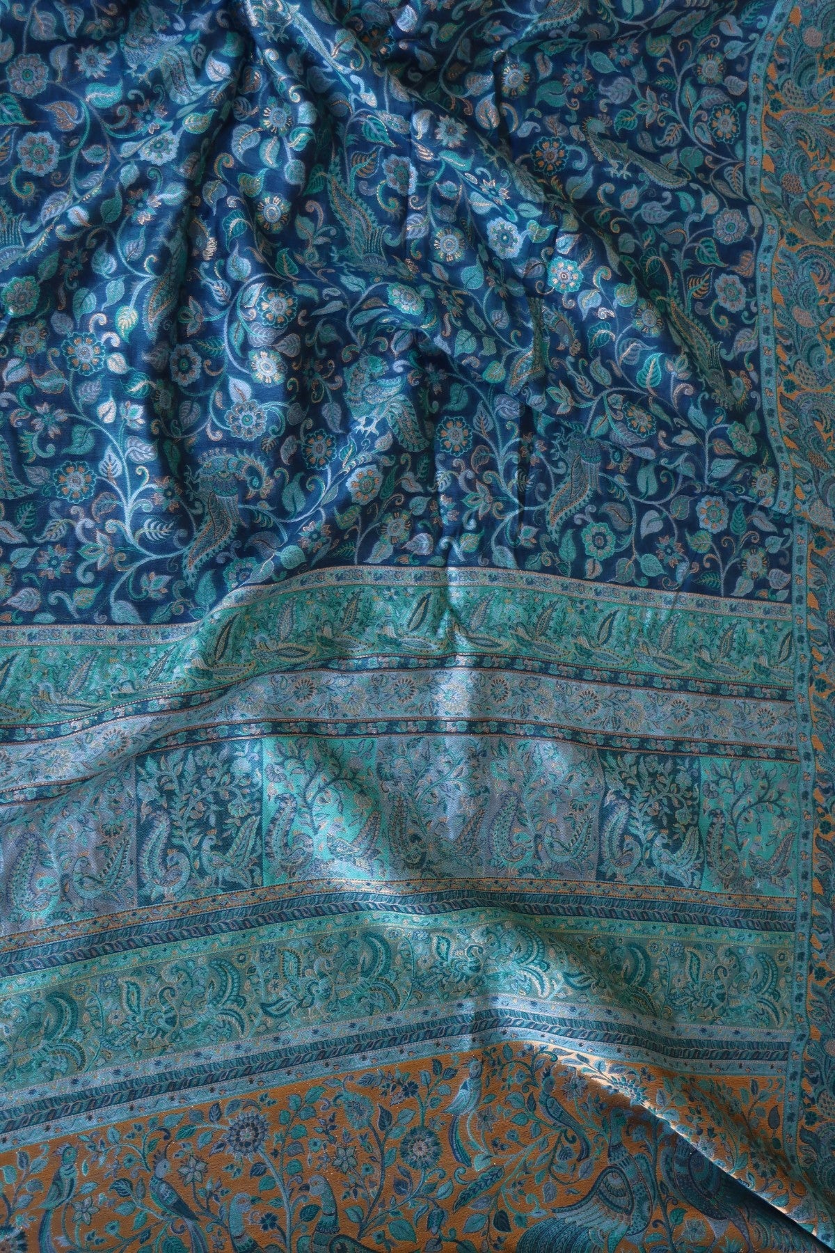 Blue Kani Kalamkari Silk Saree