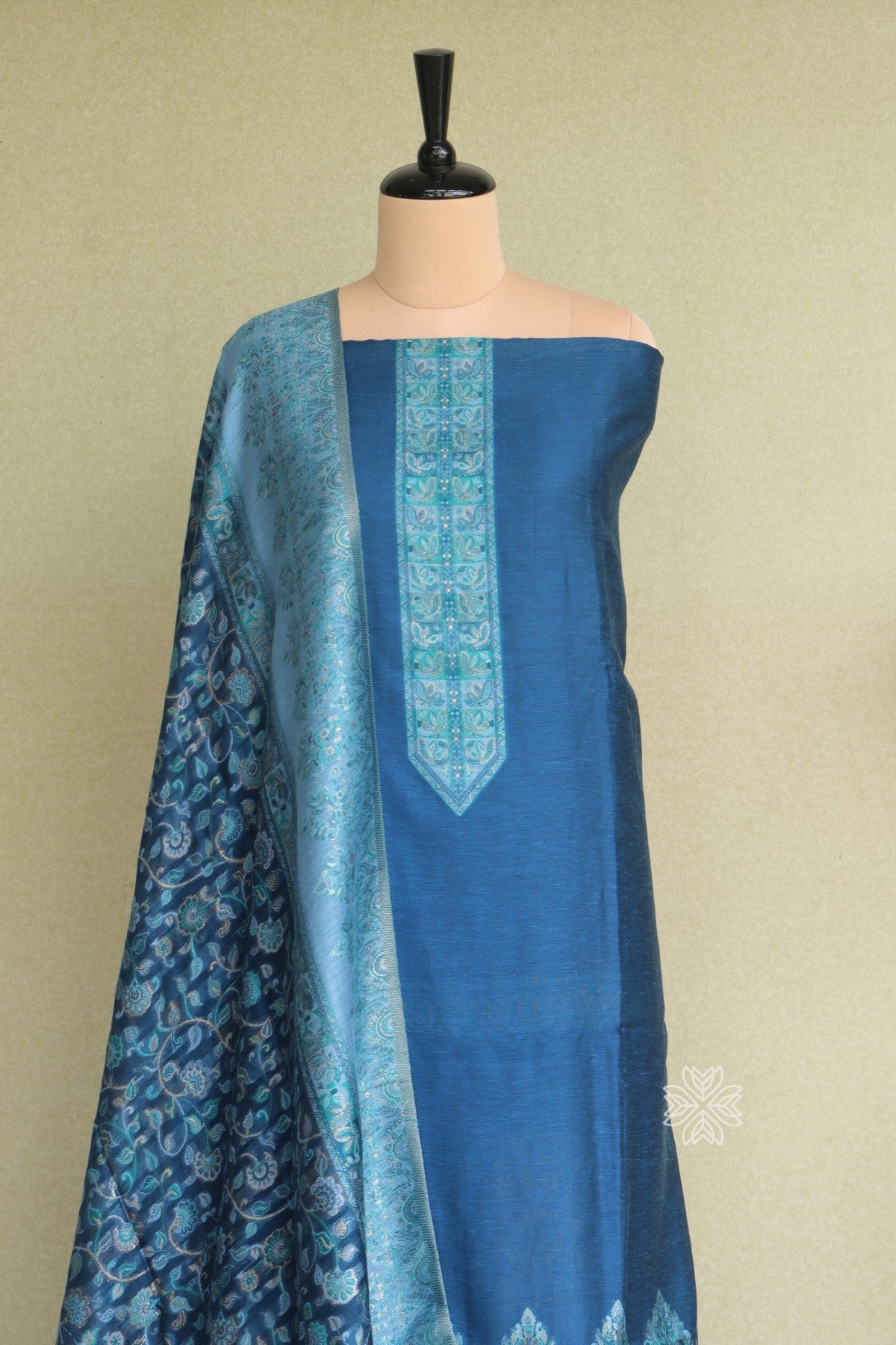 Blue Kani Silk Suit with Silk Shawl