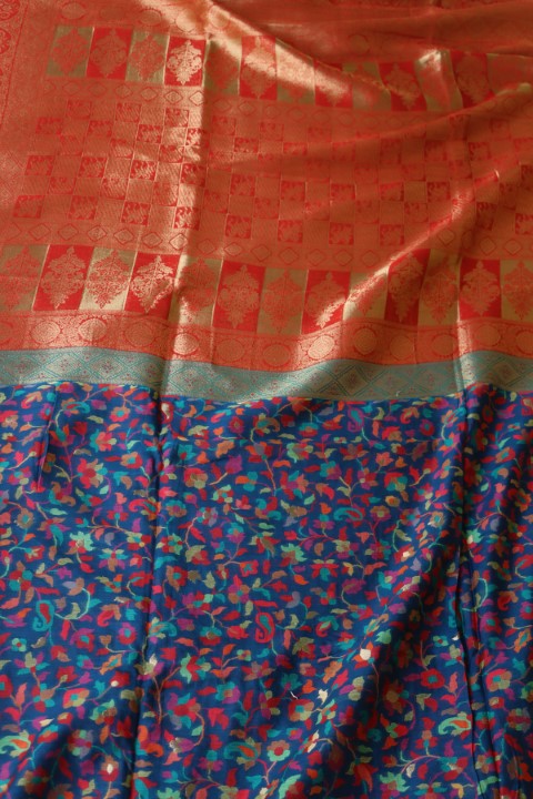 Blue Pashmina Silk Saree