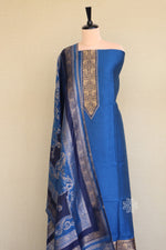 Blue Silk Linen Suit With All Over Dupatta