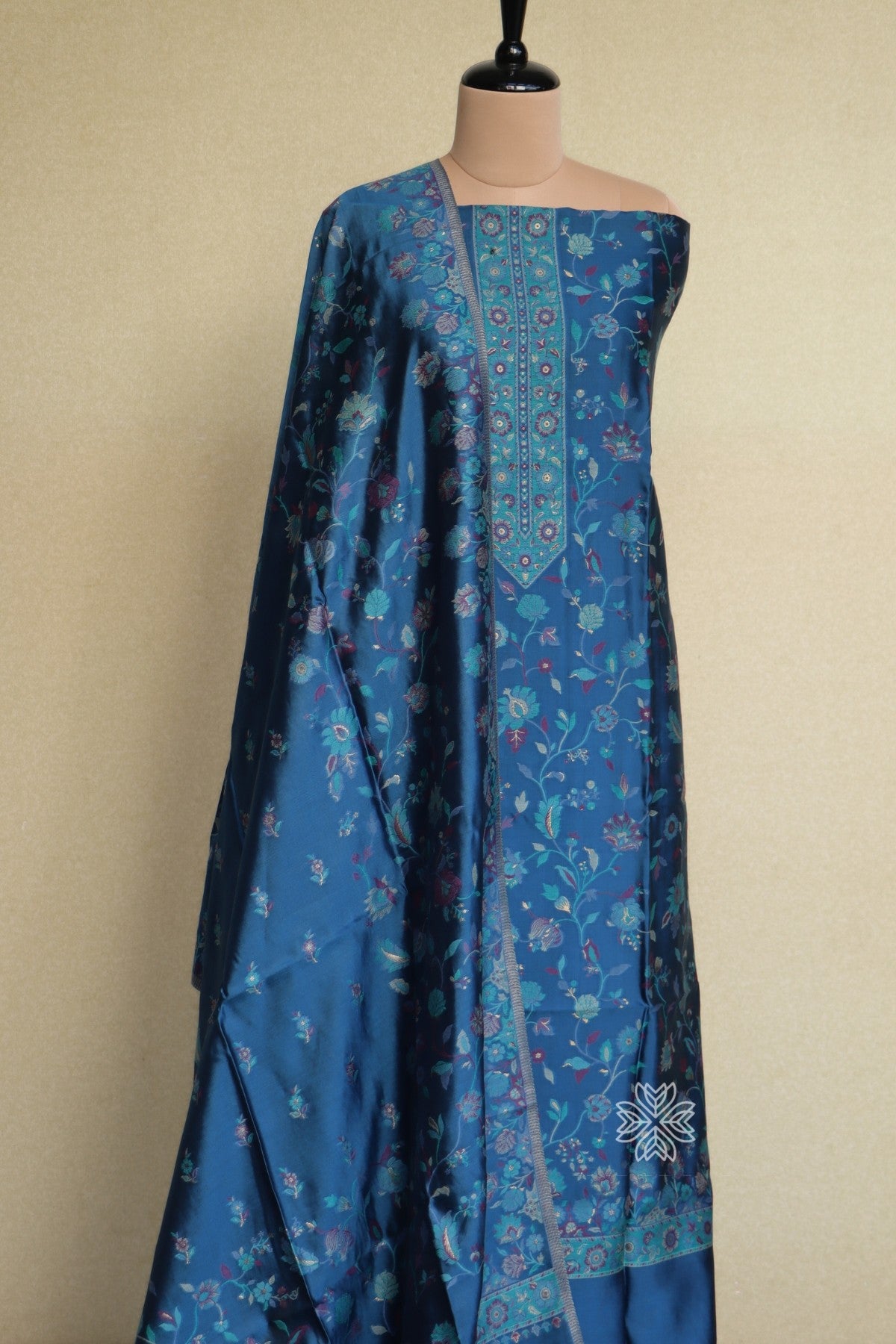 Blue Kani Organza Silk Suit