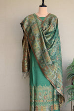 Green Kani Silk Linen Suit with Darbar Dupatta