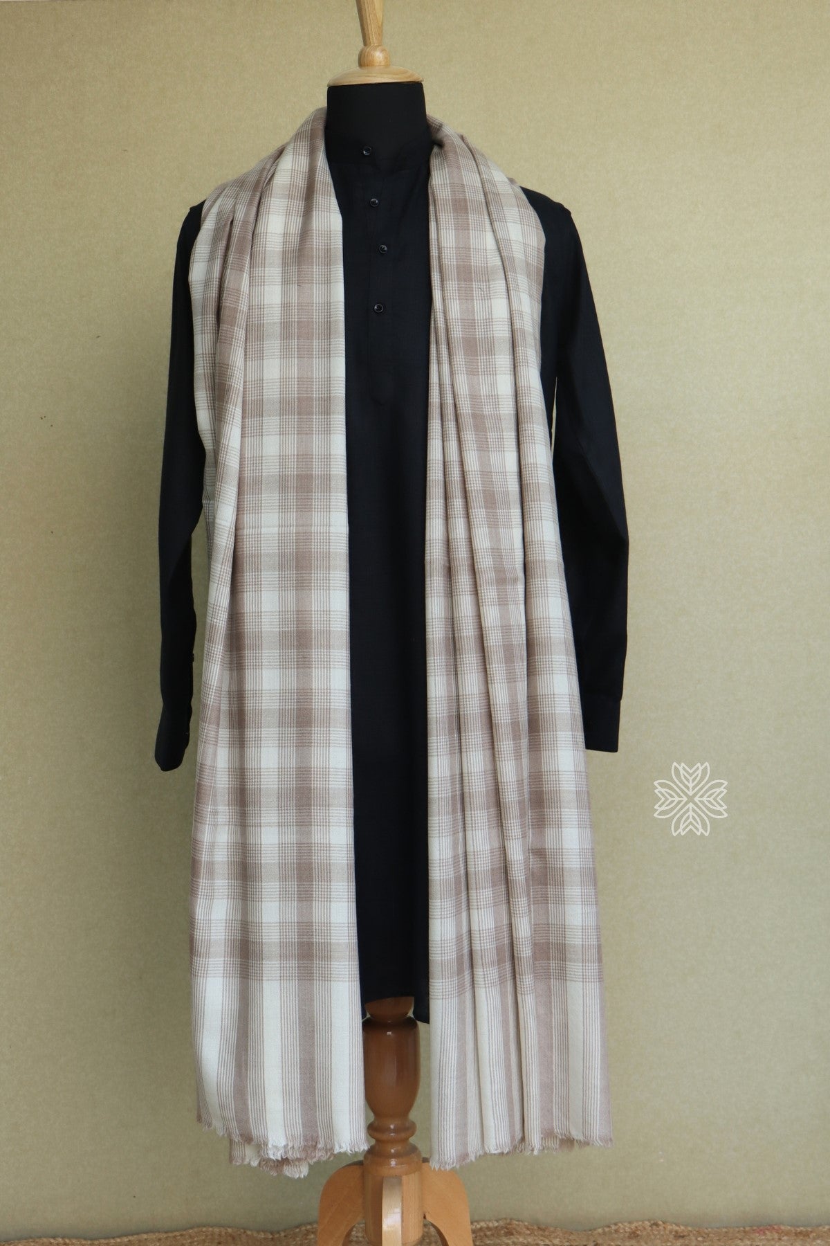 Off White Check Men's Fine Wool Shawl