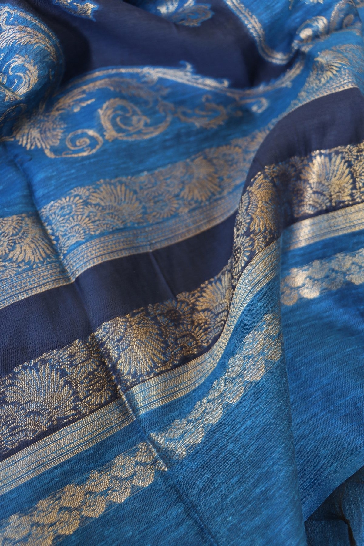 Blue Silk Linen Suit With All Over Dupatta