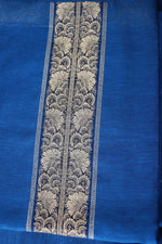 Blue Silk Linen Suit With All Over Dupatta