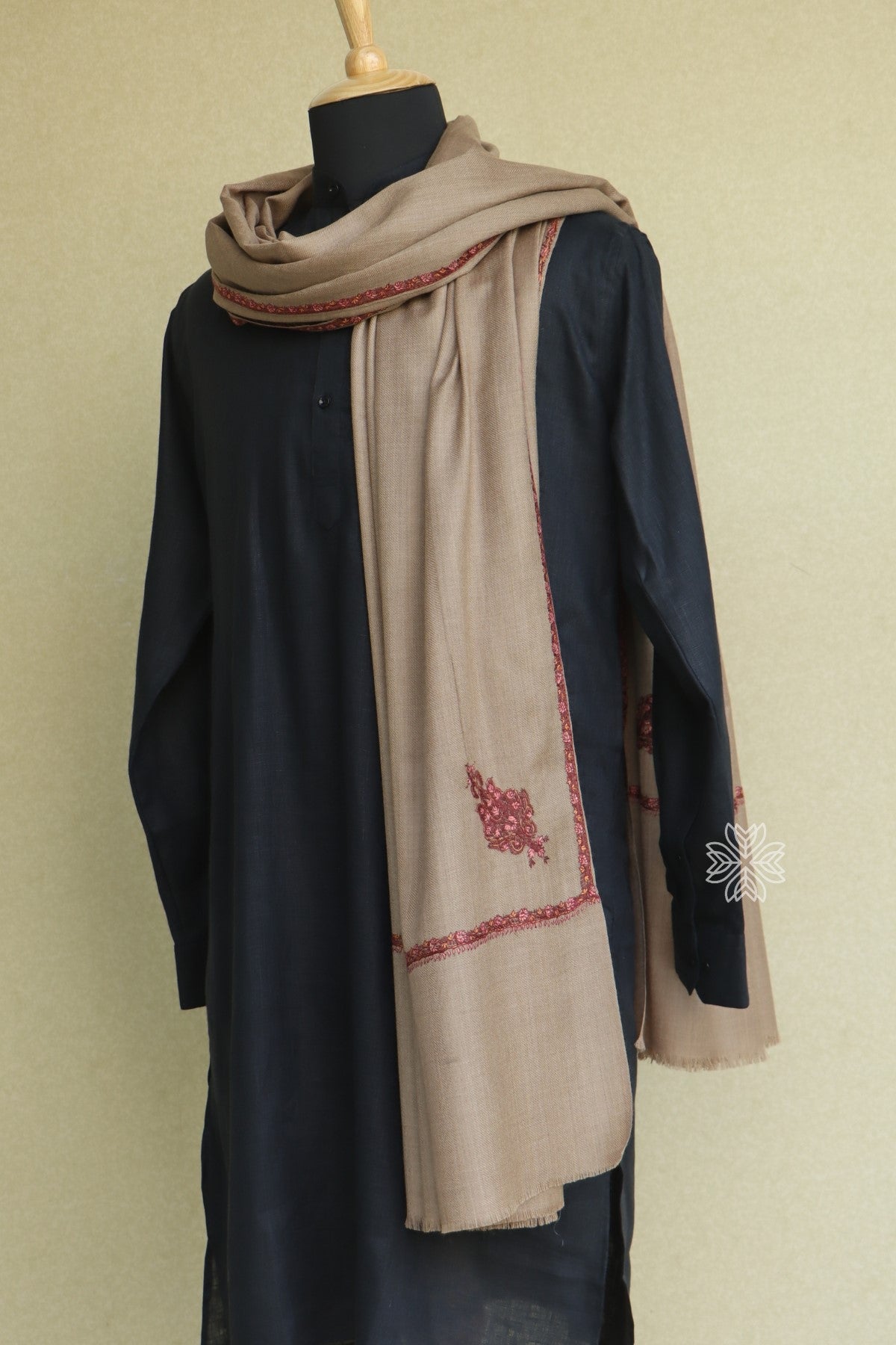 Natural Colored Men Fine Wool Sozni Shawl