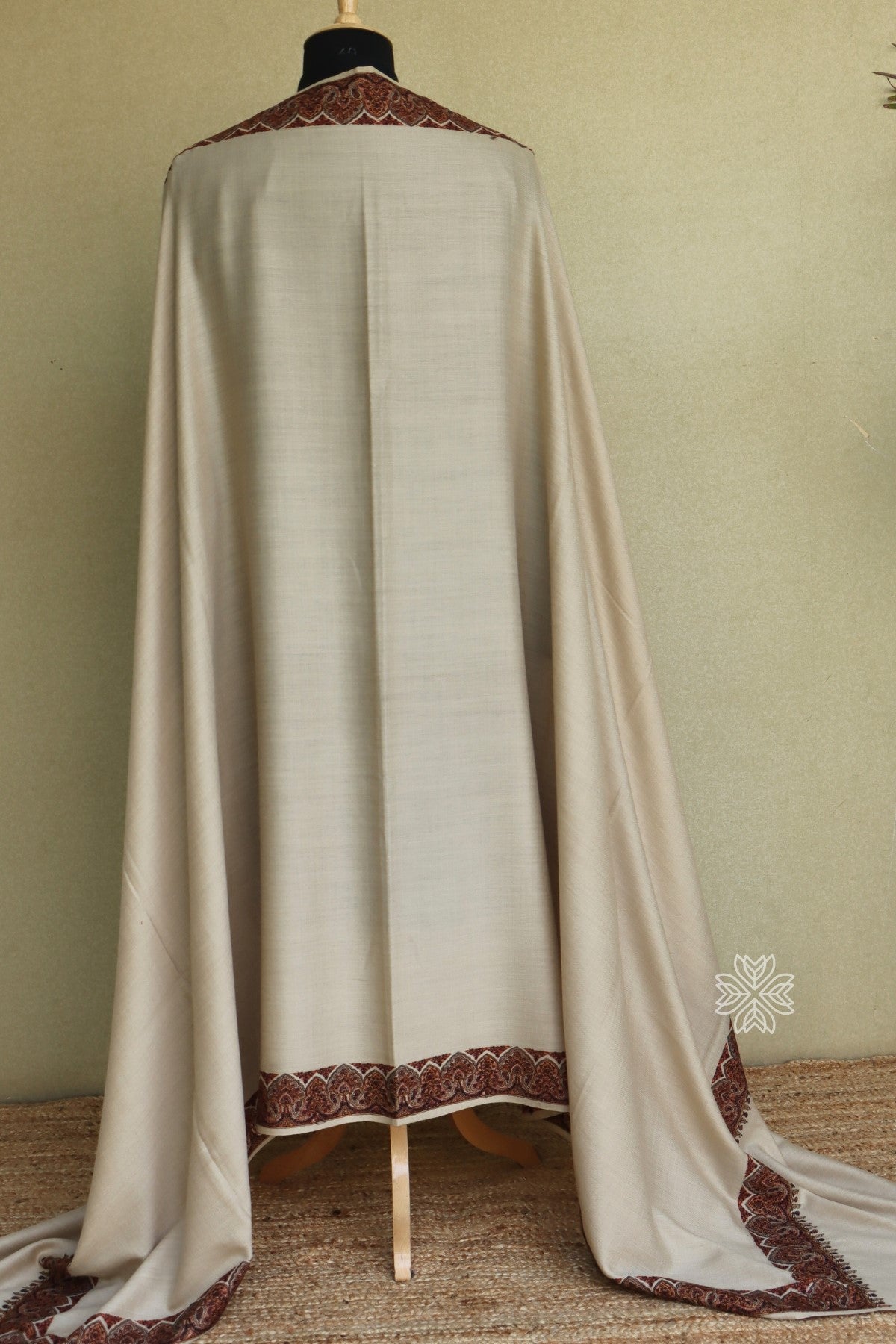 Beige Men's Fine Wool Sozni Shawl