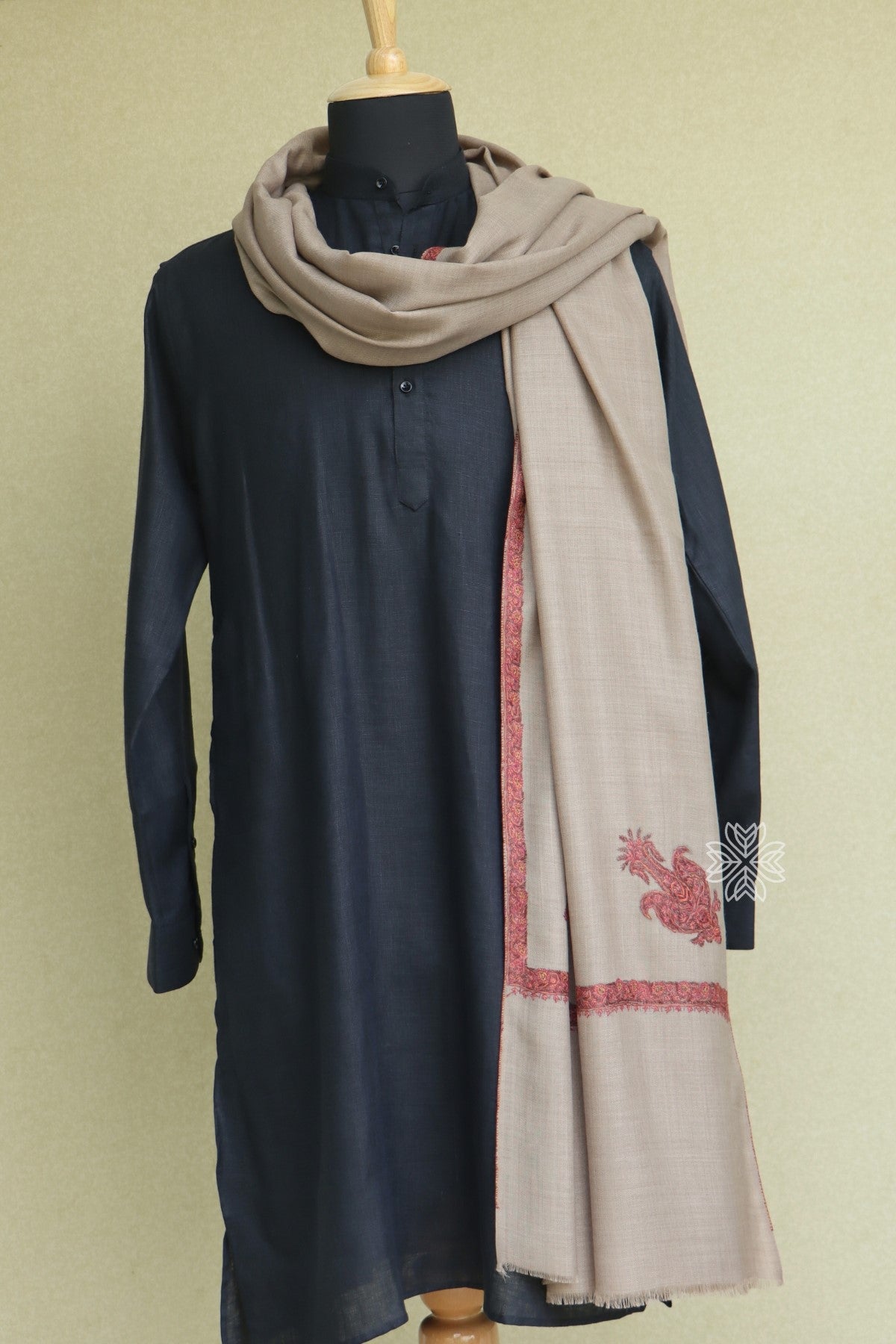 Natural Colored Men Fine Wool Sozni Shawl