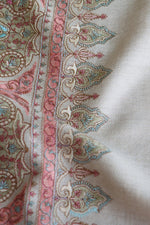 Beige Sozni Jamawar Fine Wool Shawl