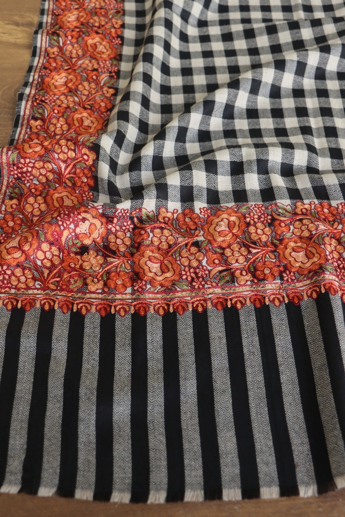 Black Check Aari Fine Wool Shawl