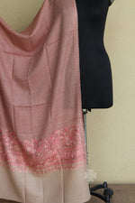 Pink and Beige Woollen Aari Stole