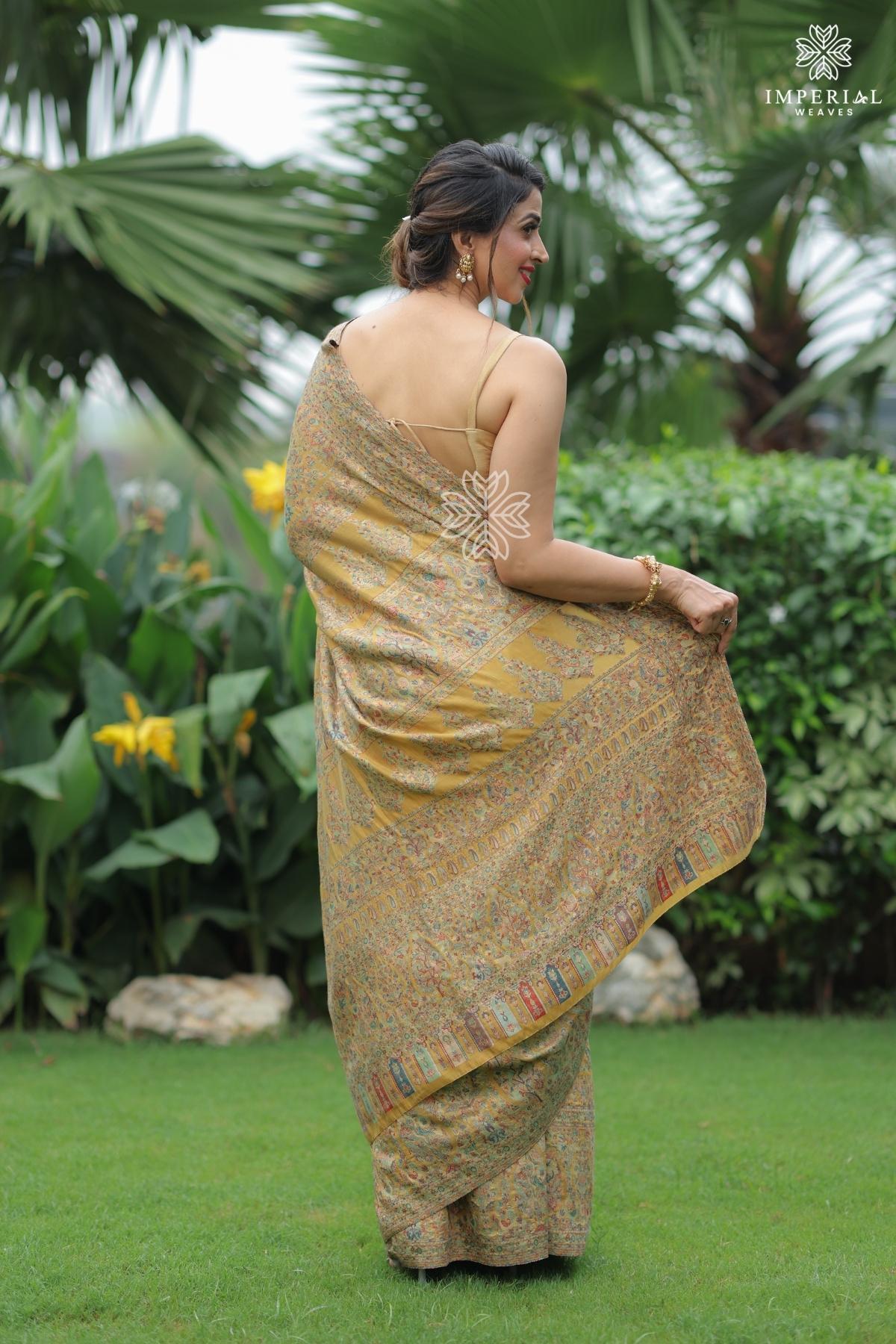 Golden Yellow Kani Silk Saree