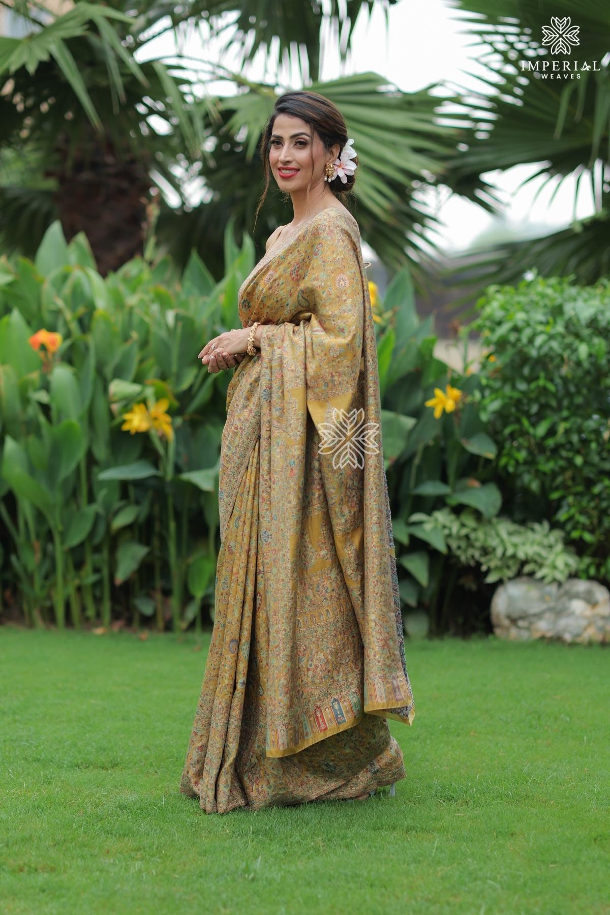 Golden Yellow Kani Silk Saree