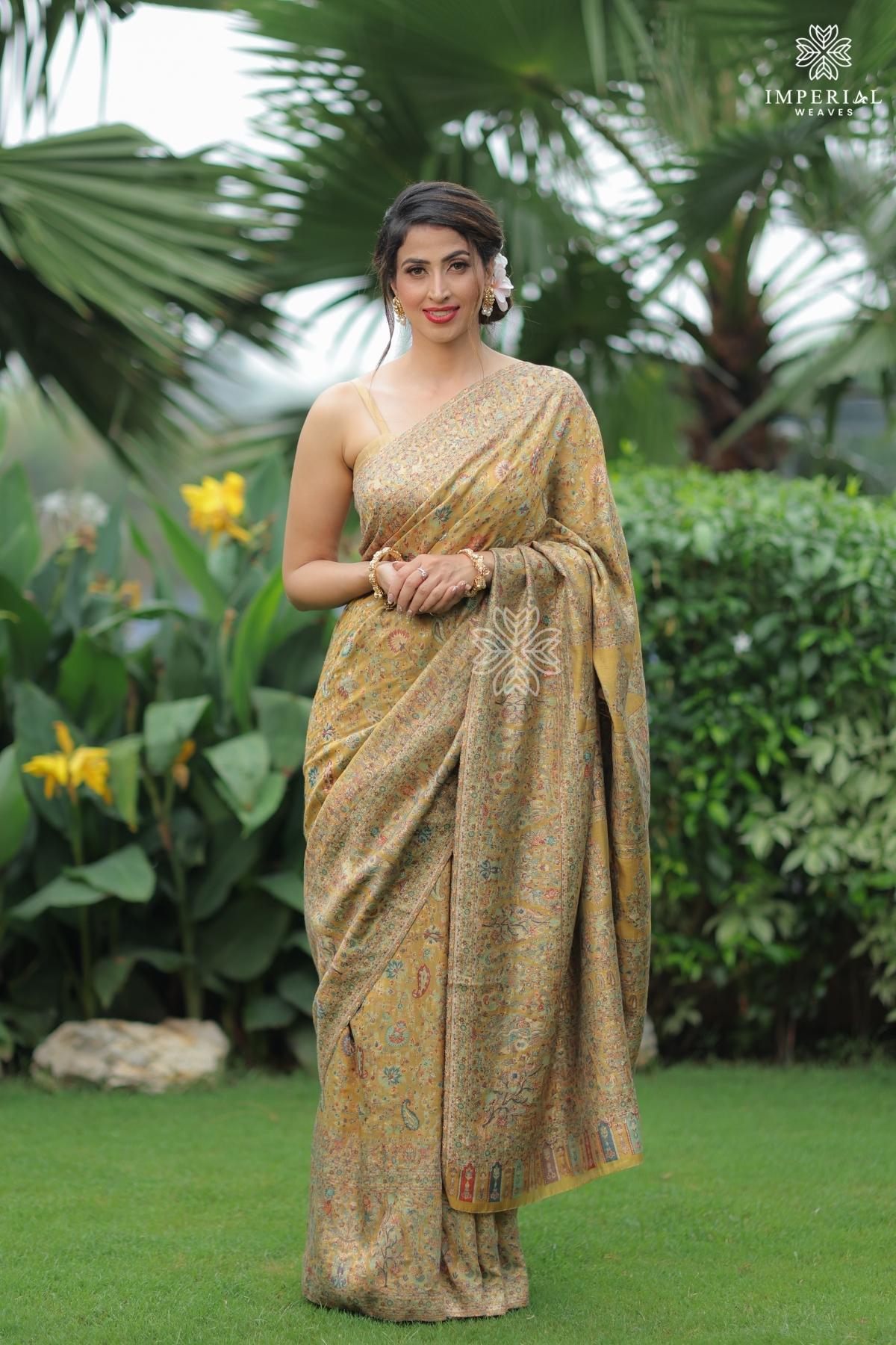 Golden Yellow Kani Silk Saree