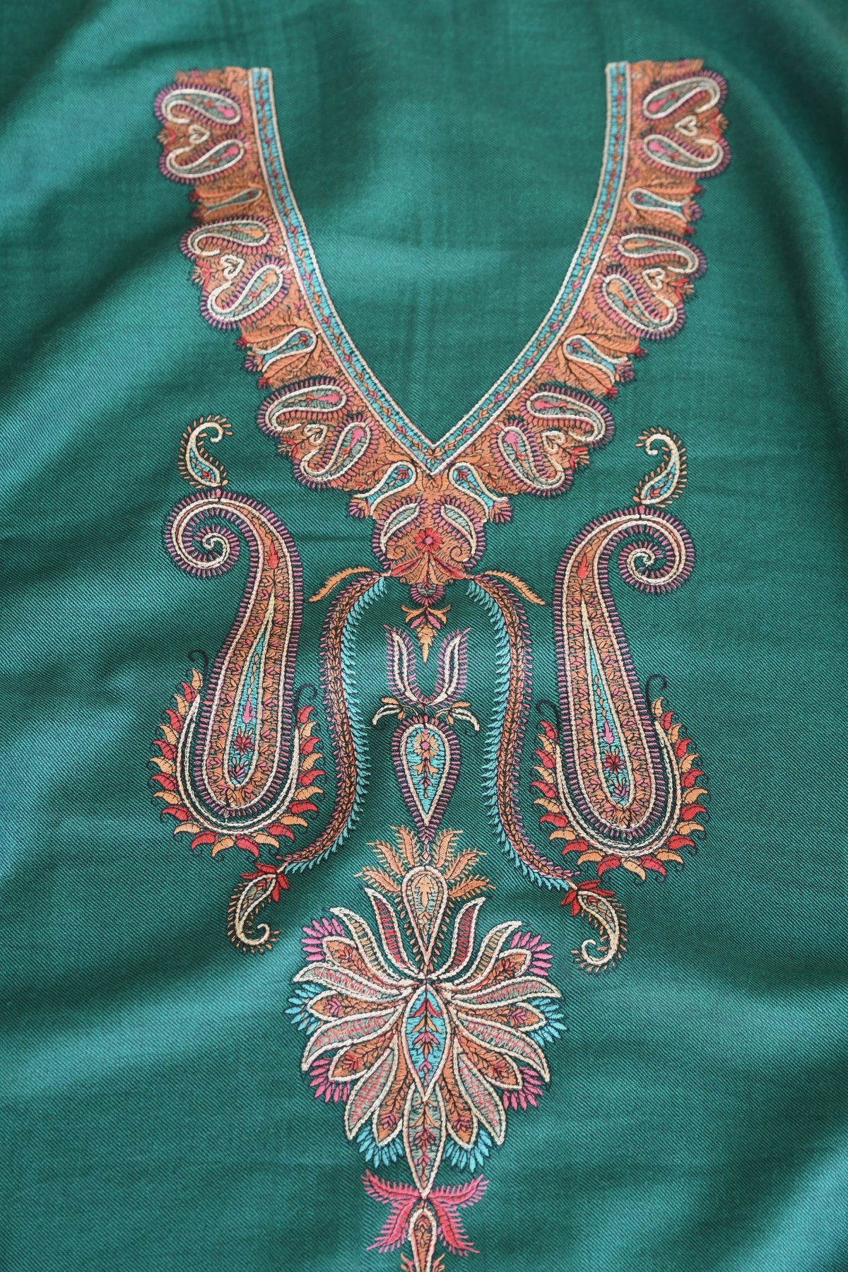 Green Fine Wool Embroidered Unstitched Suit