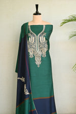Green Fine Wool Zari Embroidered Unstitched Suit