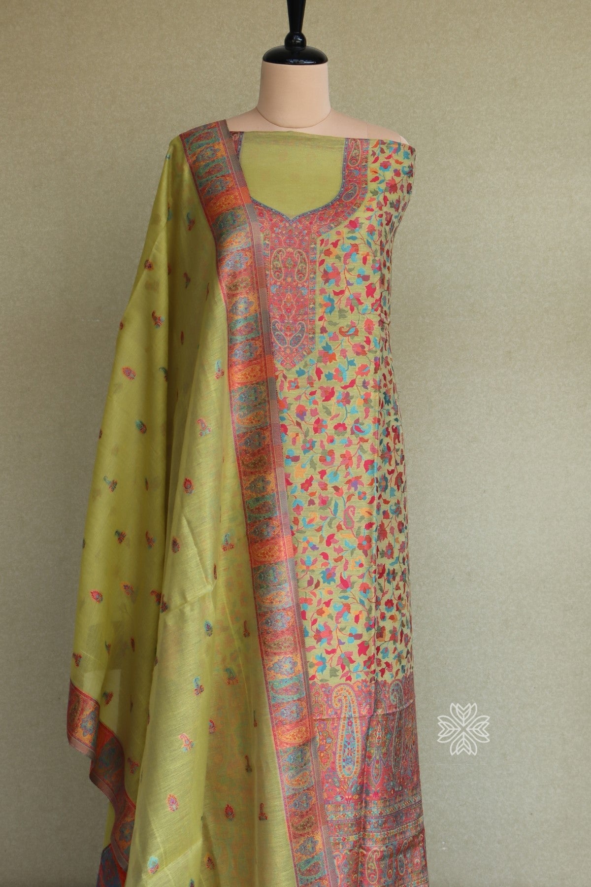 Lime Green Kani Chanderi Silk Suit