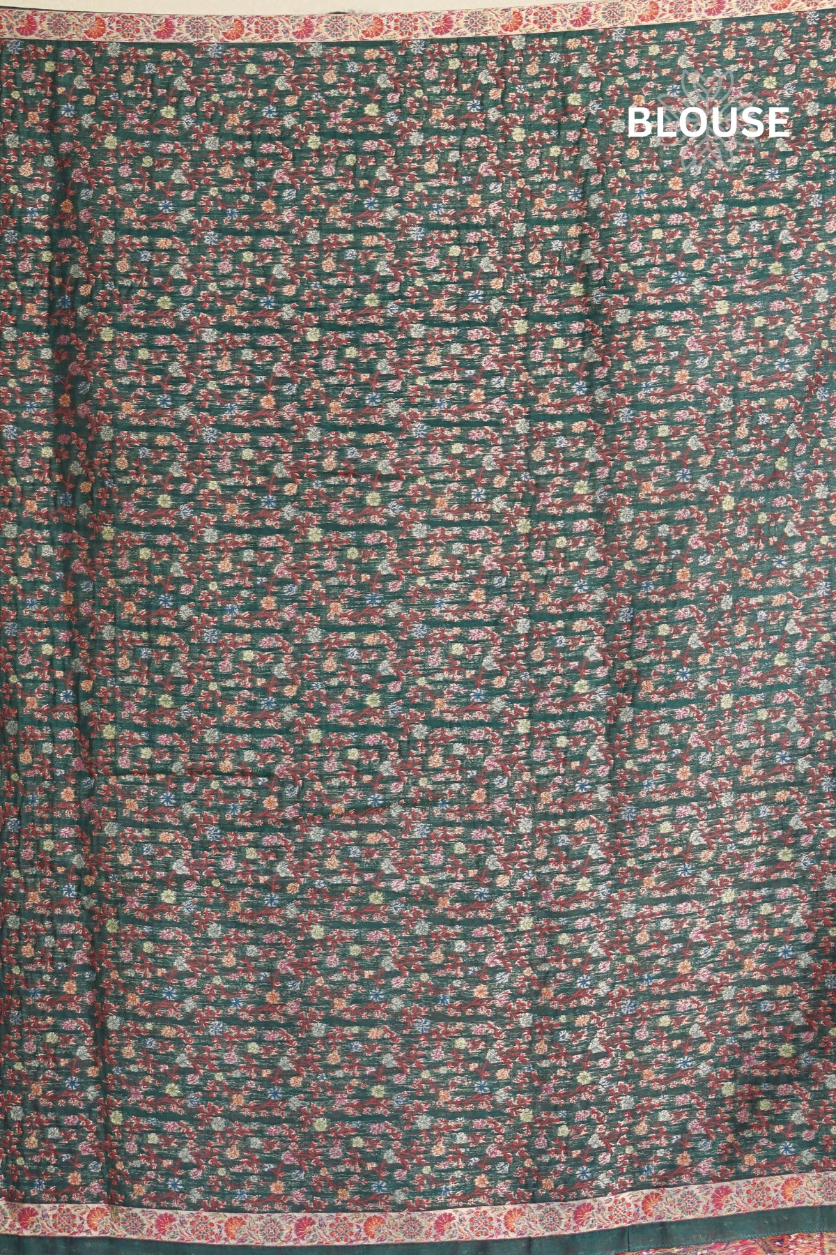 Green floral patterned fabric 'BLOUSE' Green Kani Jamawar Silk Saree