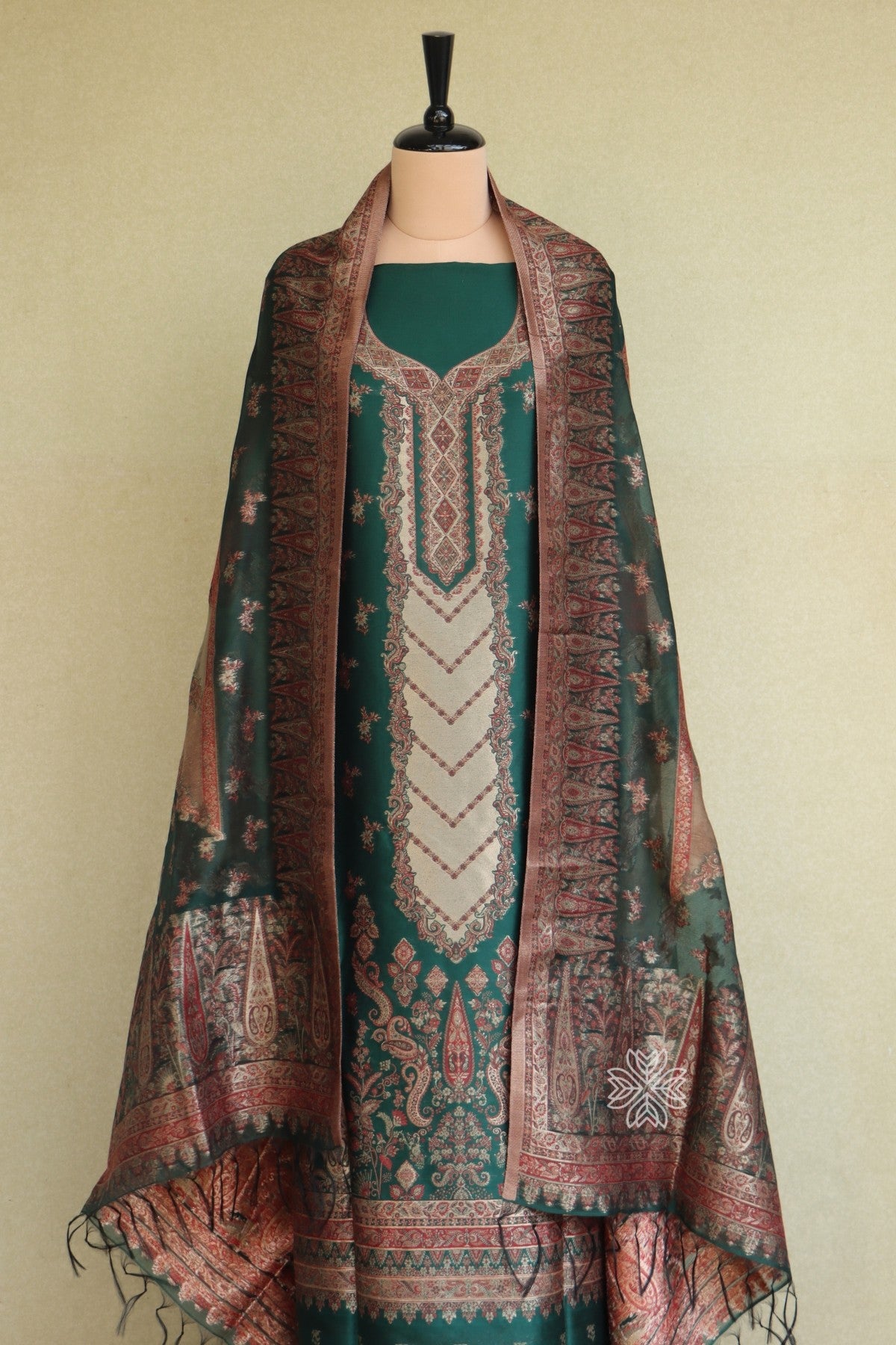 Green Kani Silk Suit with Zari Dupatta