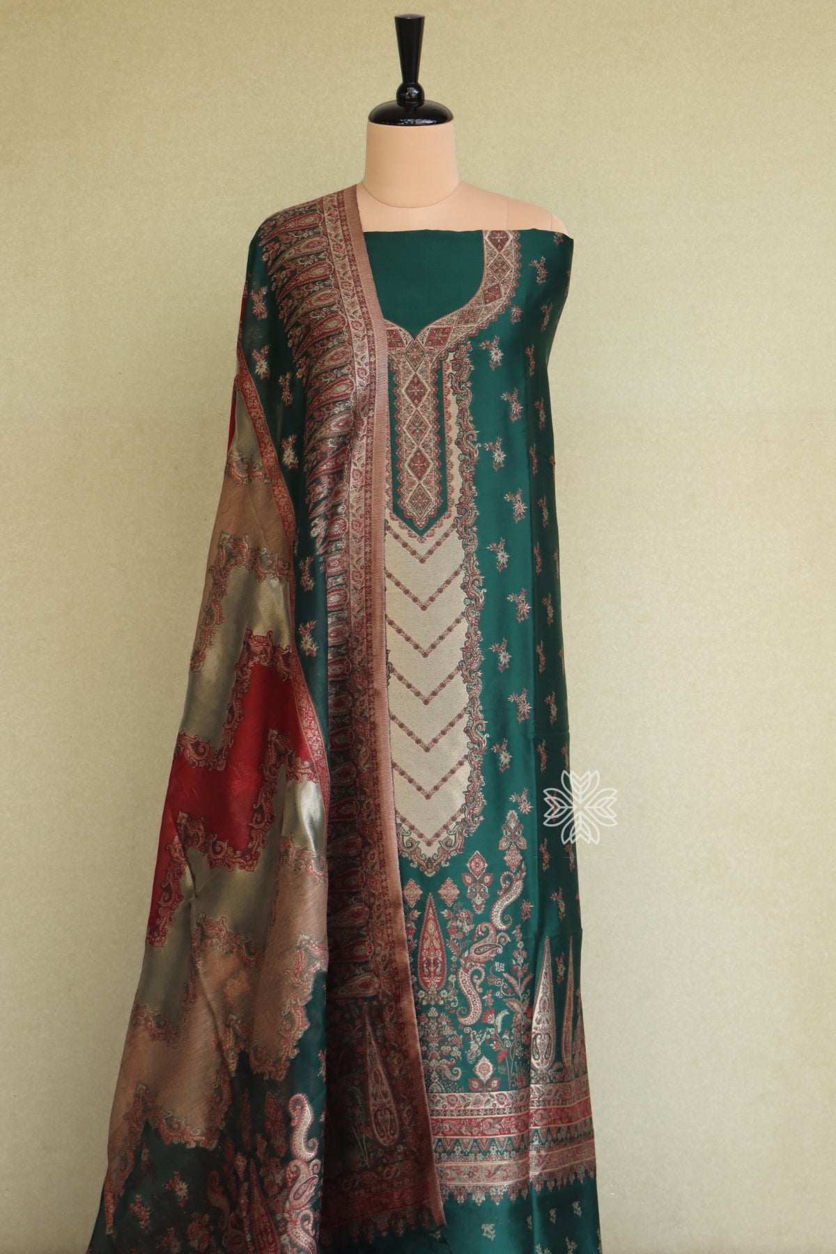 Green Kani Silk Suit with Zari Dupatta