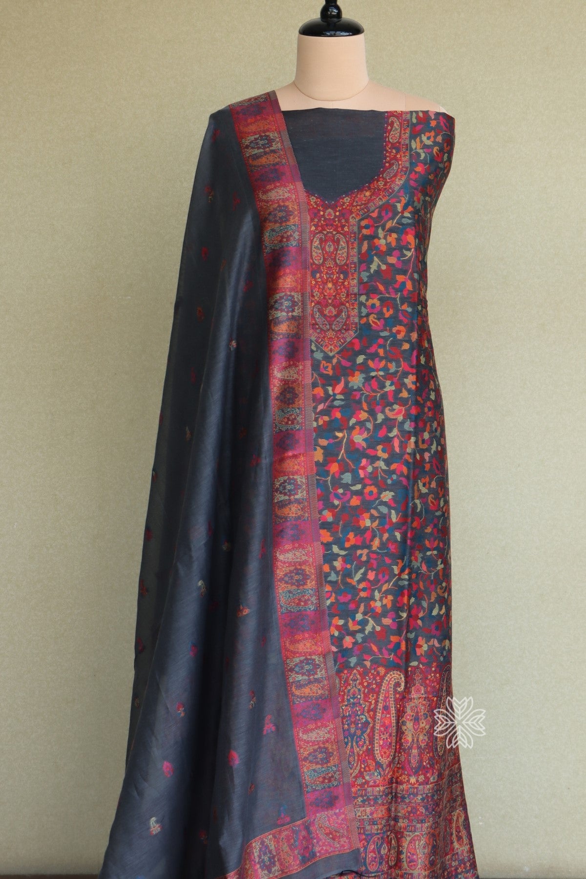 Dark Grey Kani Chanderi Silk Suit