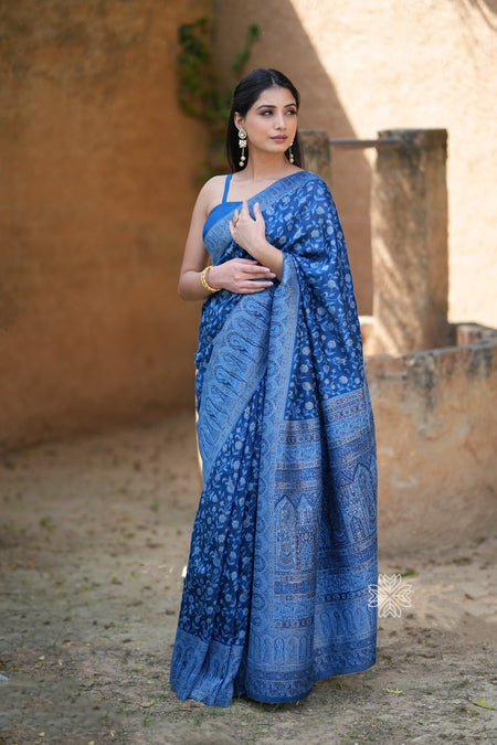 Blue Kani Chanderi Silk Saree