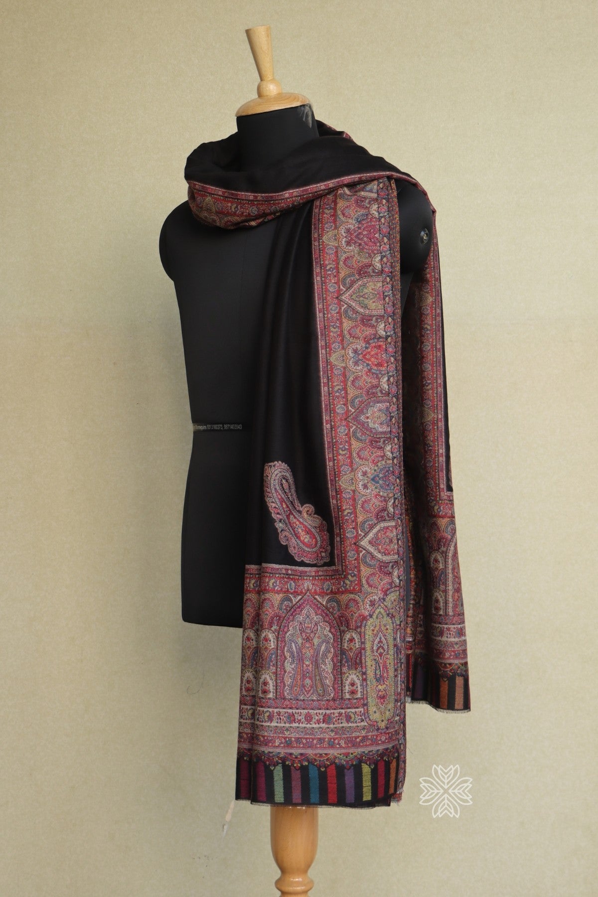 Black Men Fine Wool Jamawar Border Shawl