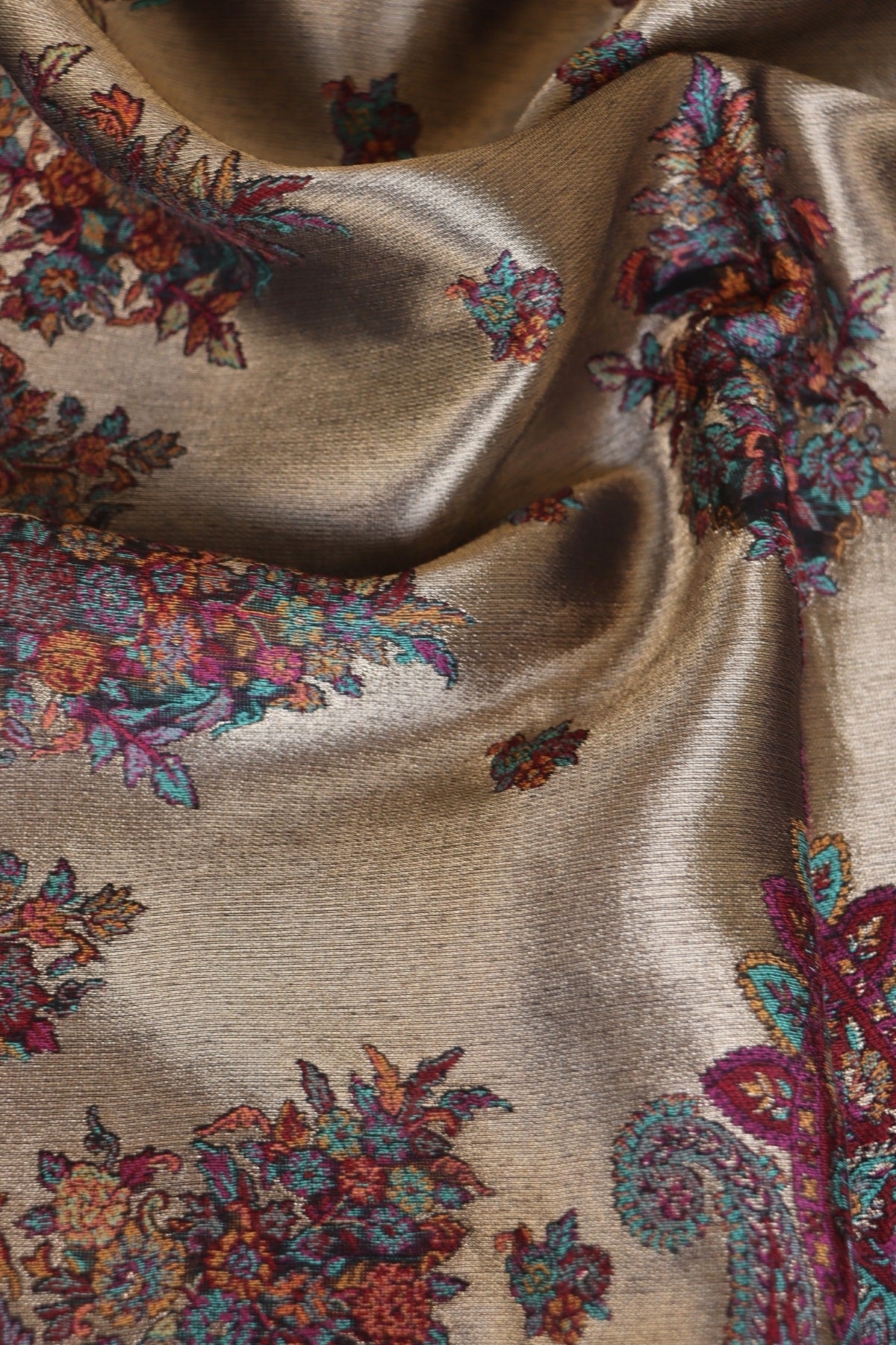 Smoky Black Kani Silk Suit with Tissue Silk Dupatta