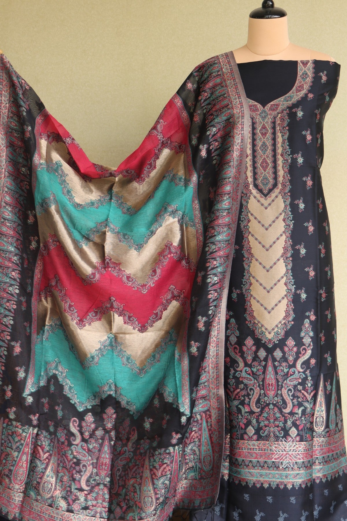 Midnight Blue Kani Silk Suit with Zari Dupatta