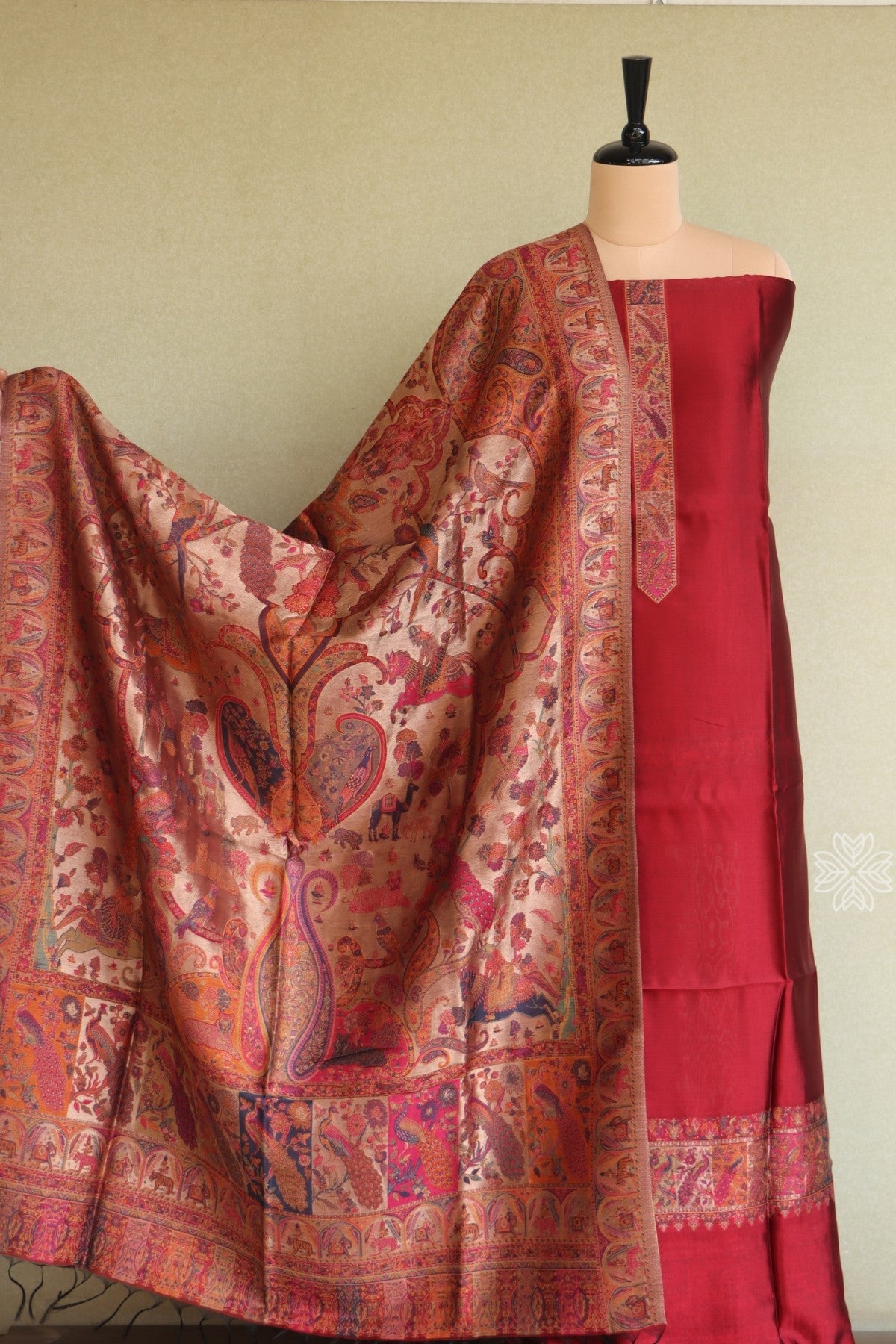 Maroon Kani Silk Suit with Tissue Silk Dupatta