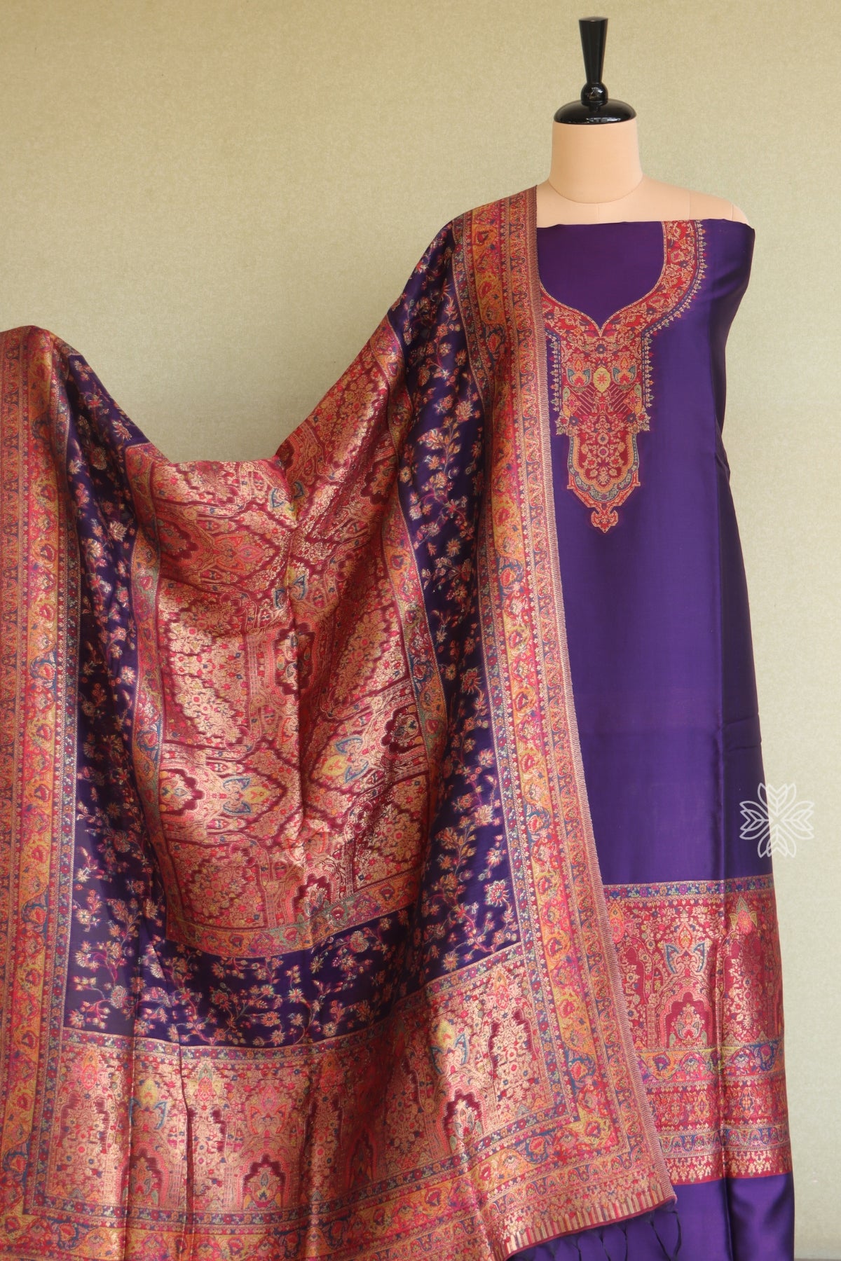 Purple Kani Silk Suit with Allover Dupatta