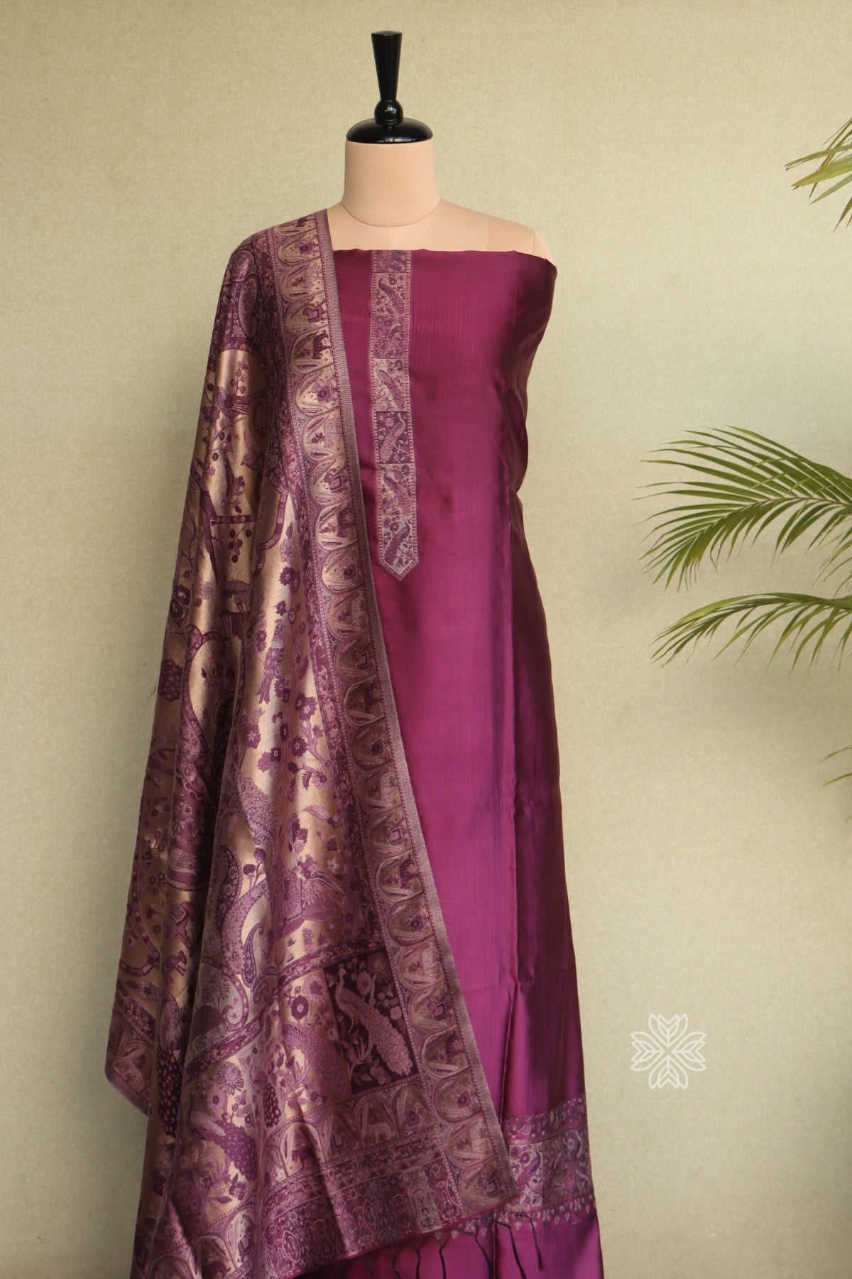 Purple Kani Silk Suit with Tissue Silk Dupatta