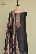 Smoky Black Kani Silk Suit with Tissue Silk Dupatta