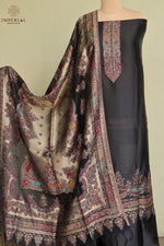 Smoky Black Kani Silk Suit with Tissue Silk Dupatta