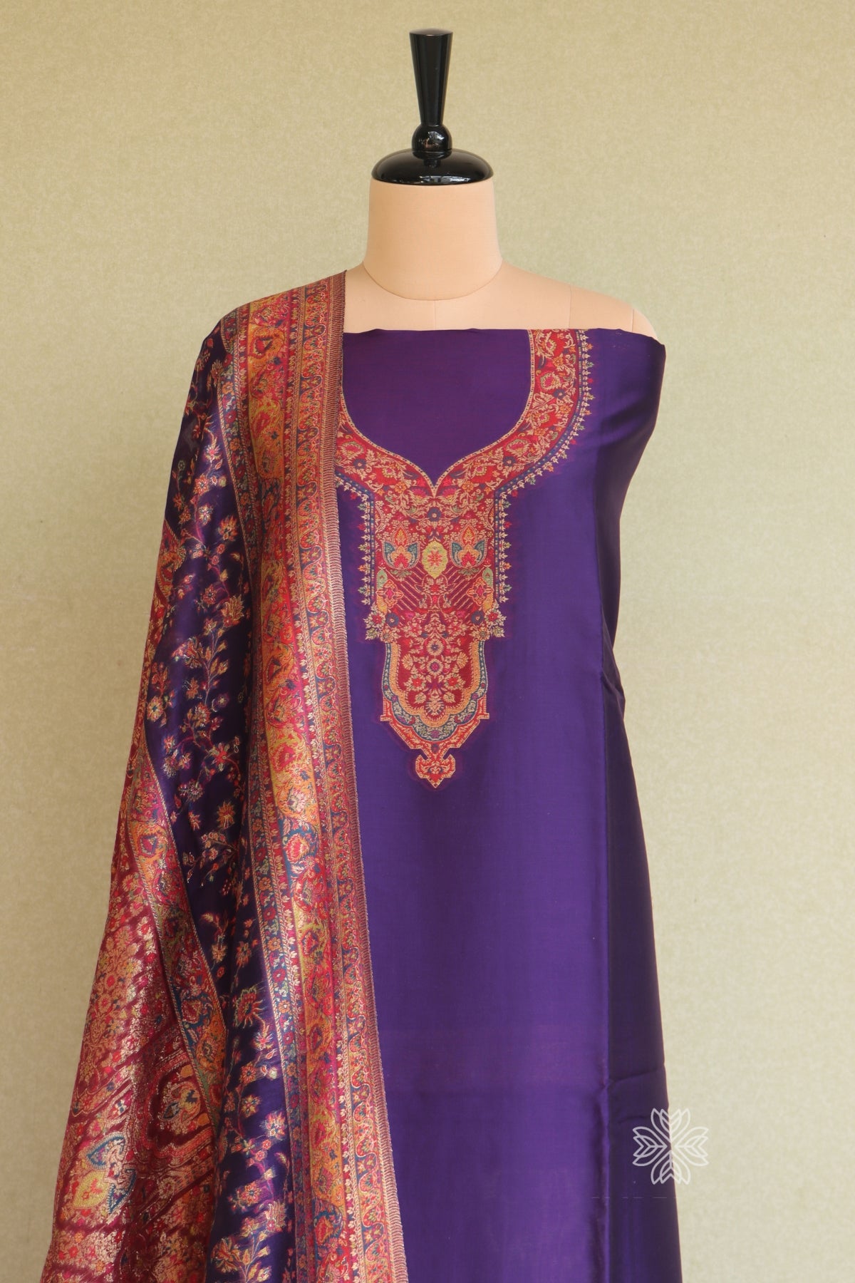 Purple Kani Silk Suit with Allover Dupatta