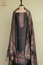 Smoky Black Kani Silk Suit with Tissue Silk Dupatta