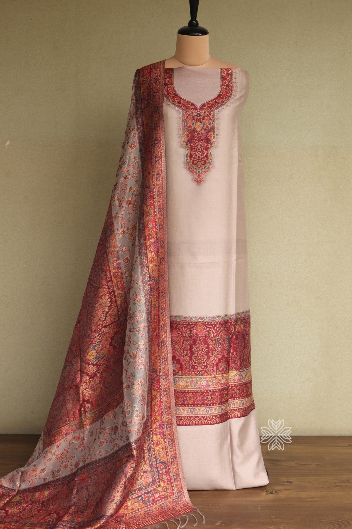 Beige Kani Organza Silk Suit