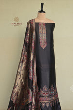 Smoky Black Kani Silk Suit with Tissue Silk Dupatta