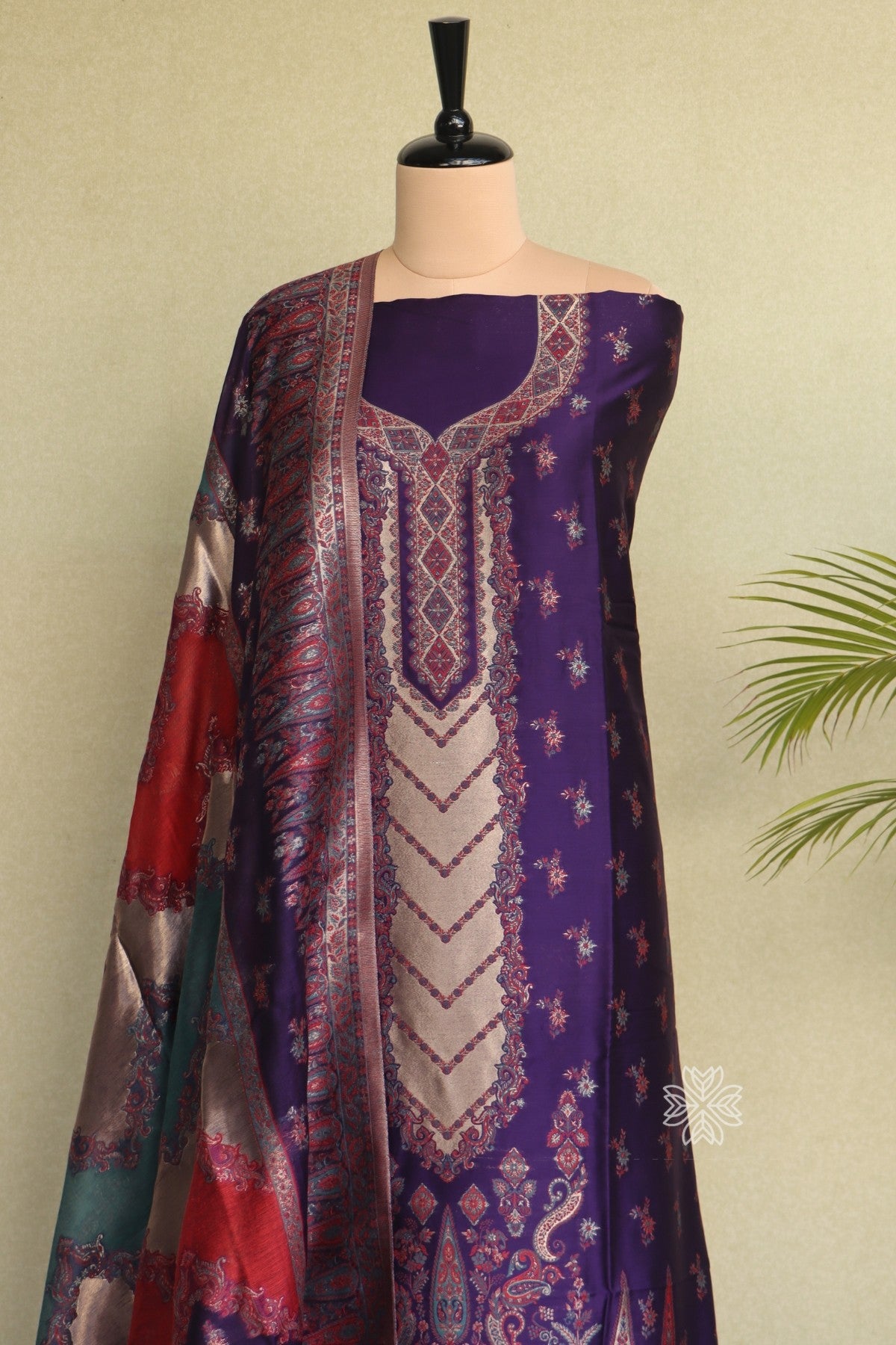 Purple Kani Silk Suit with Zari Dupatta